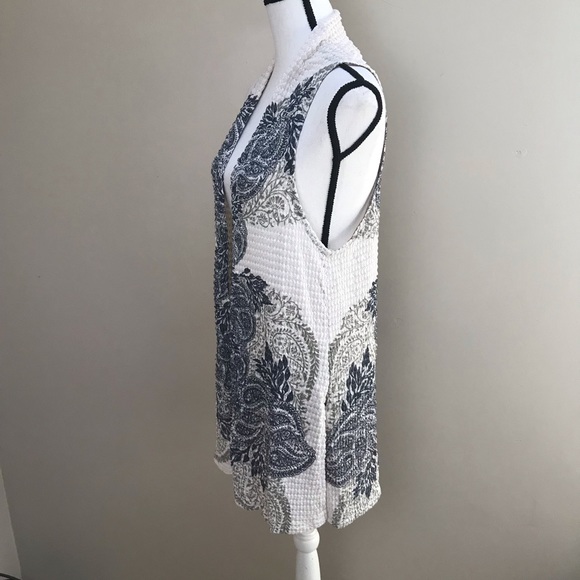 Olive Tree Blue Green Creme Sleeveless Cardigan L - Picture 3 of 6